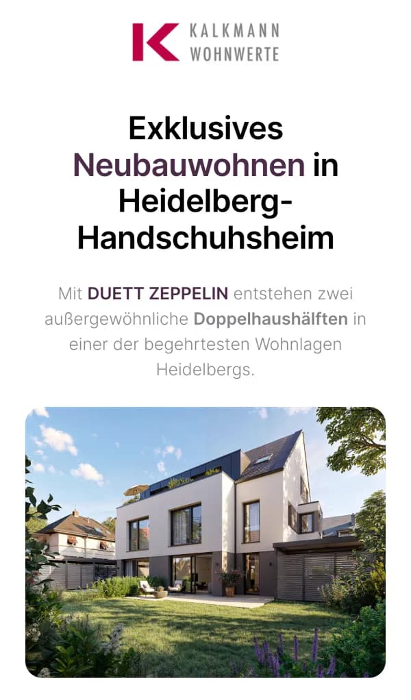 Landingpage Kalkmann Wohnwerte, Duett, Startbildschirm
