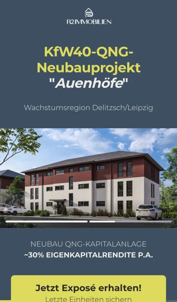 Landingpage R2 Immobilien, Delitzsch, Startbildschirm